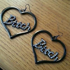 Bitch hoop earrings with rhinestone crystals